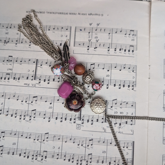 Eclectic Silver and Pink Charm Long Necklace - Picture 3 of 4